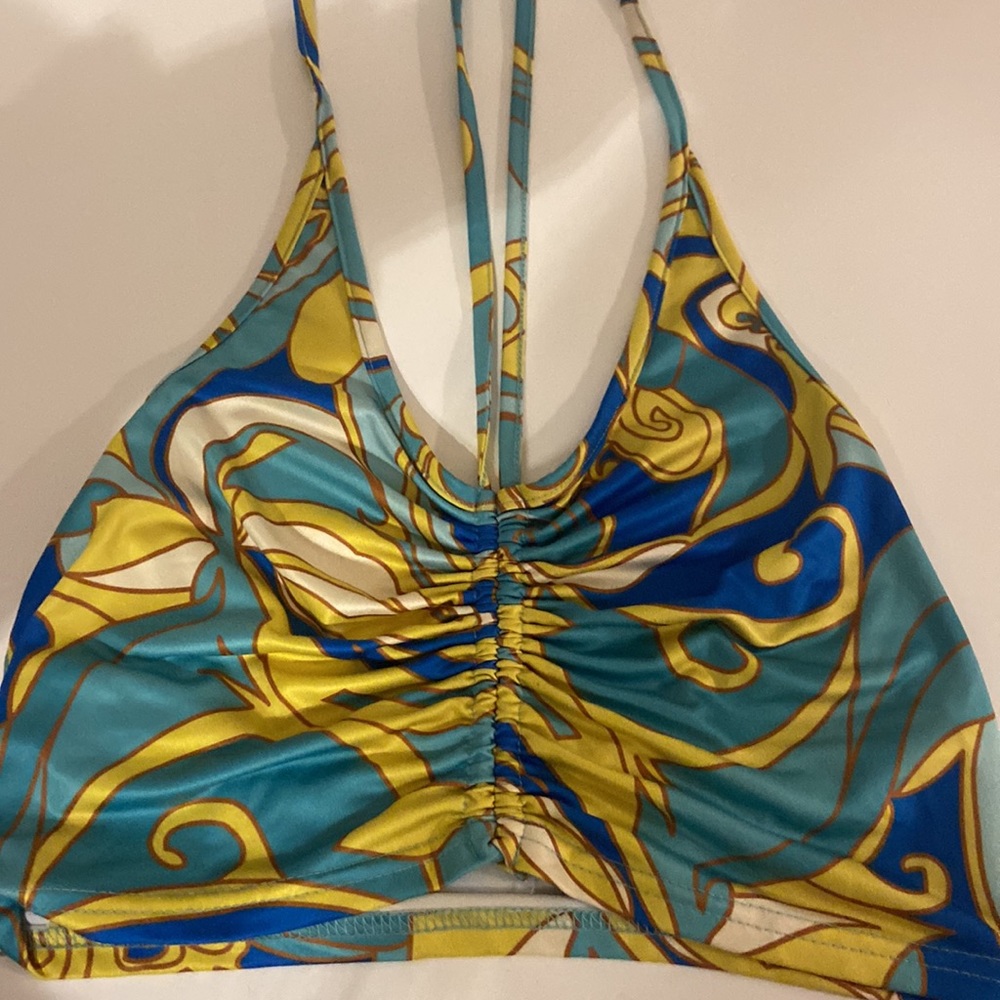 Double Strapped Adjustable Cropped Halter Top- Blue, Gold, Cream